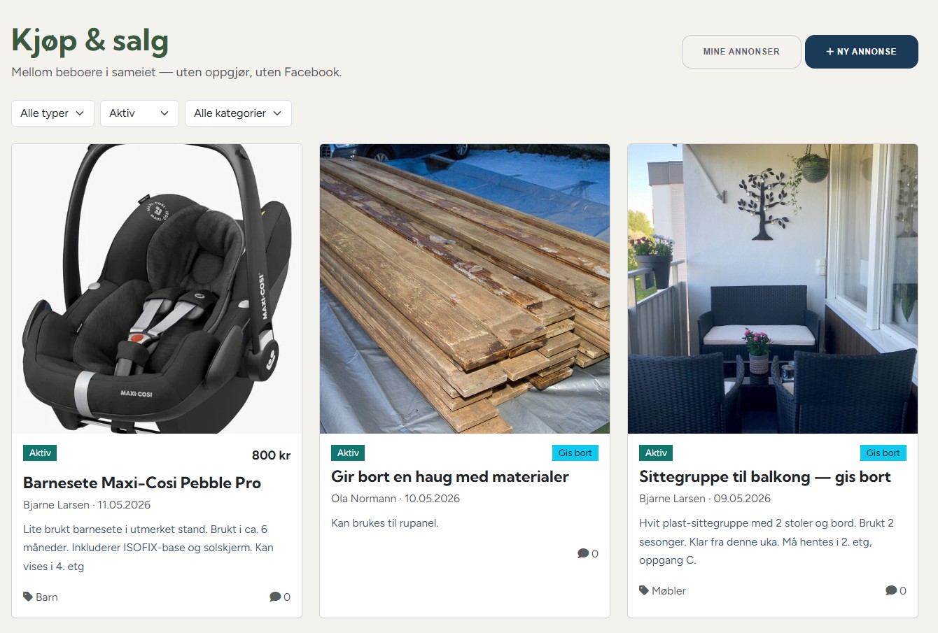 Kjøp og salg mellom beboere