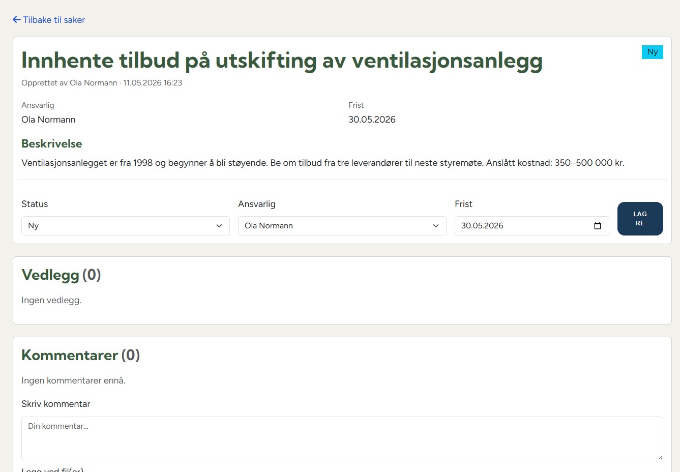 Saksbehandling for styret